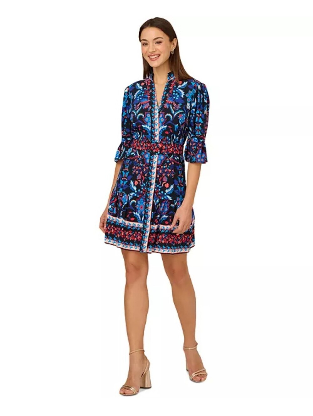 Adrianna Papell NWT Navy Blue Floral Print Wrap Style Dress Size 8 Boho